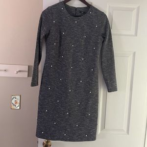 Charcoal gray dress with pearl embellishments